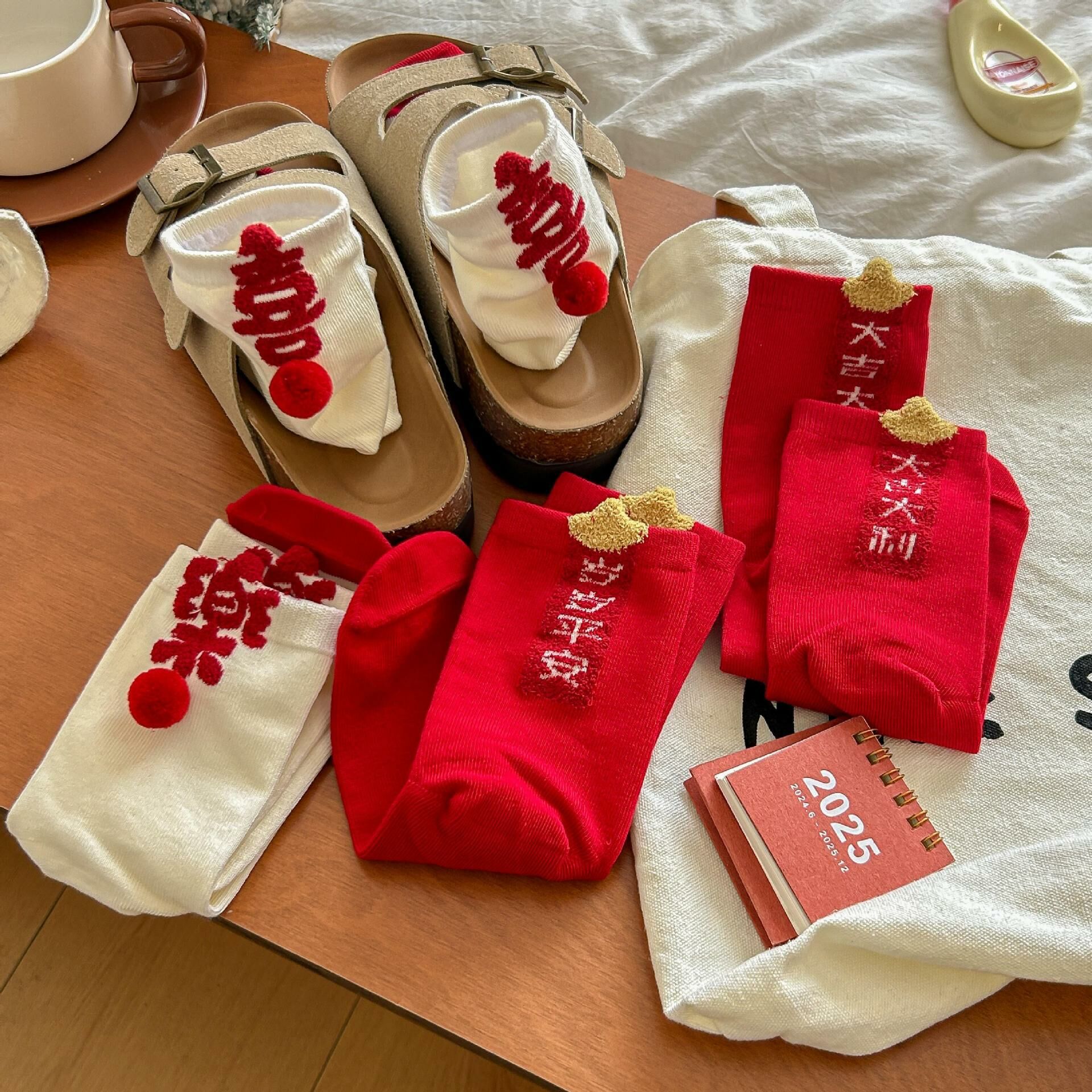 《5508》平安喜樂本命紅秋冬加厚襪