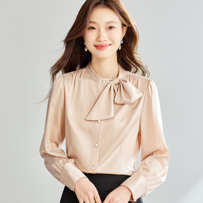 白2XL【零碼出清不退換】立領側蝴蝶結雪紡上衣