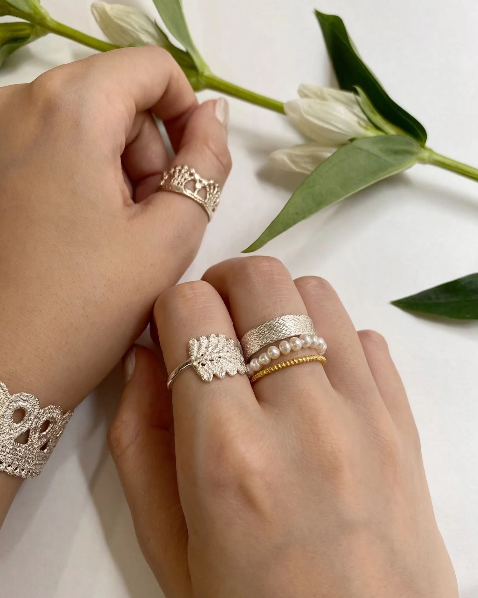 Lace Fissure /Pearl Ring /Set (M)  (silver)｜FLAVOUR