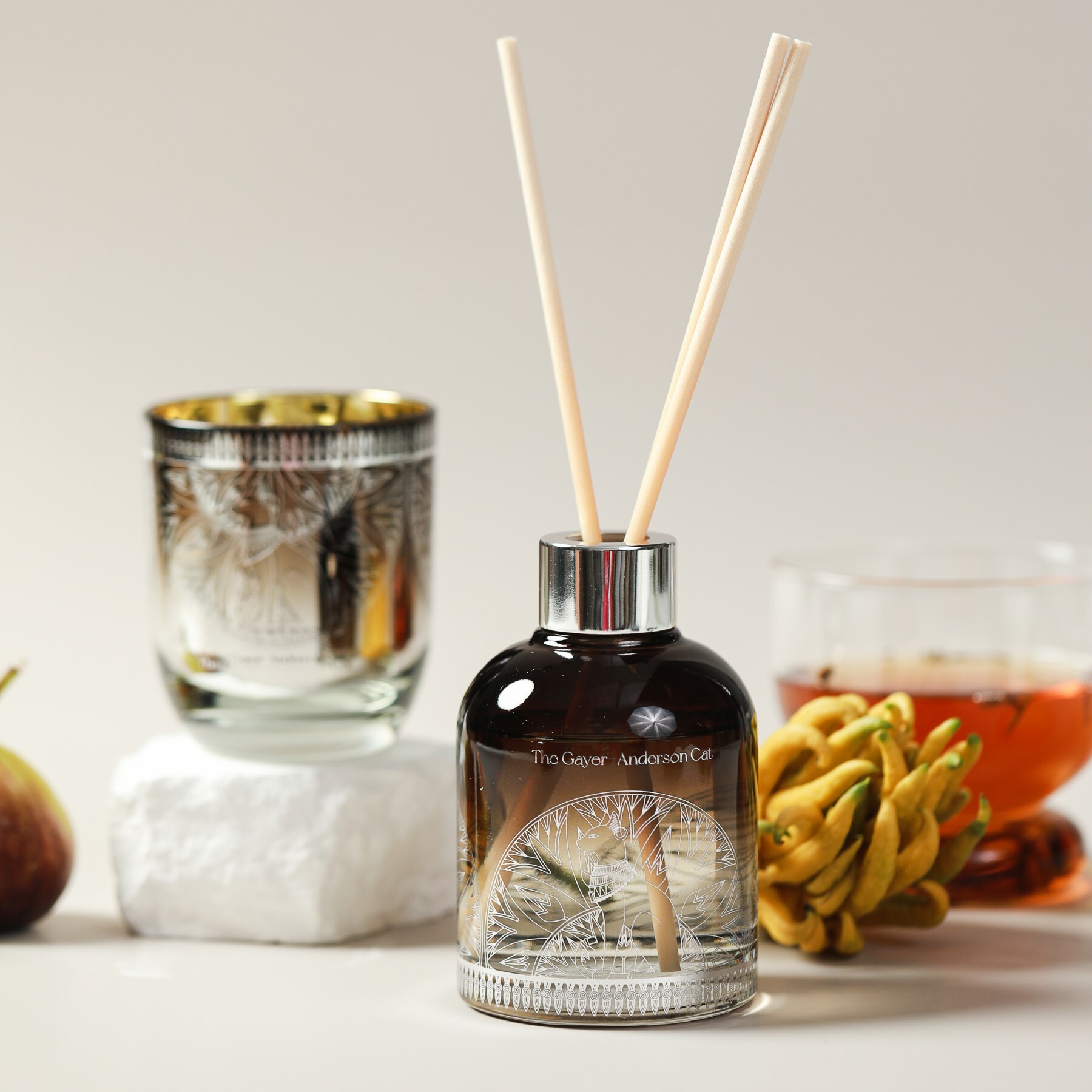 大英博物館｜蓋亞安德森貓系列｜24節氣小雪無火香薰香氛蠟燭套裝-紅茶與無花果