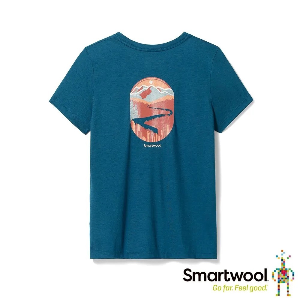 Smartwool 聰明羊 女款 塗鴉短Tee Denver 景觀 暮光藍 美麗諾羊毛 SW016884G74