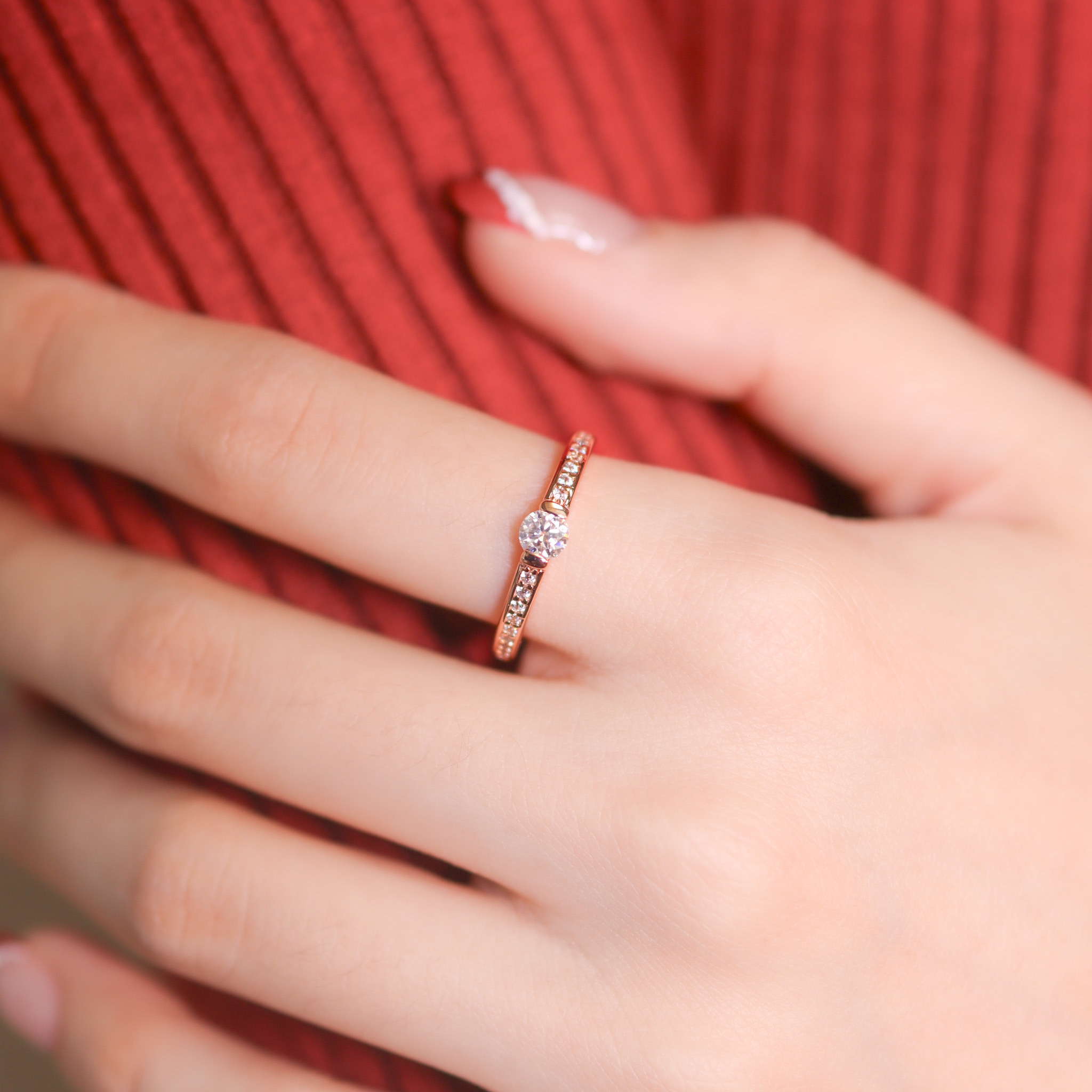 | 925純銀・ 玫瑰金 ・莫桑石 | 純白精靈戒指2.0 | RI0791 |