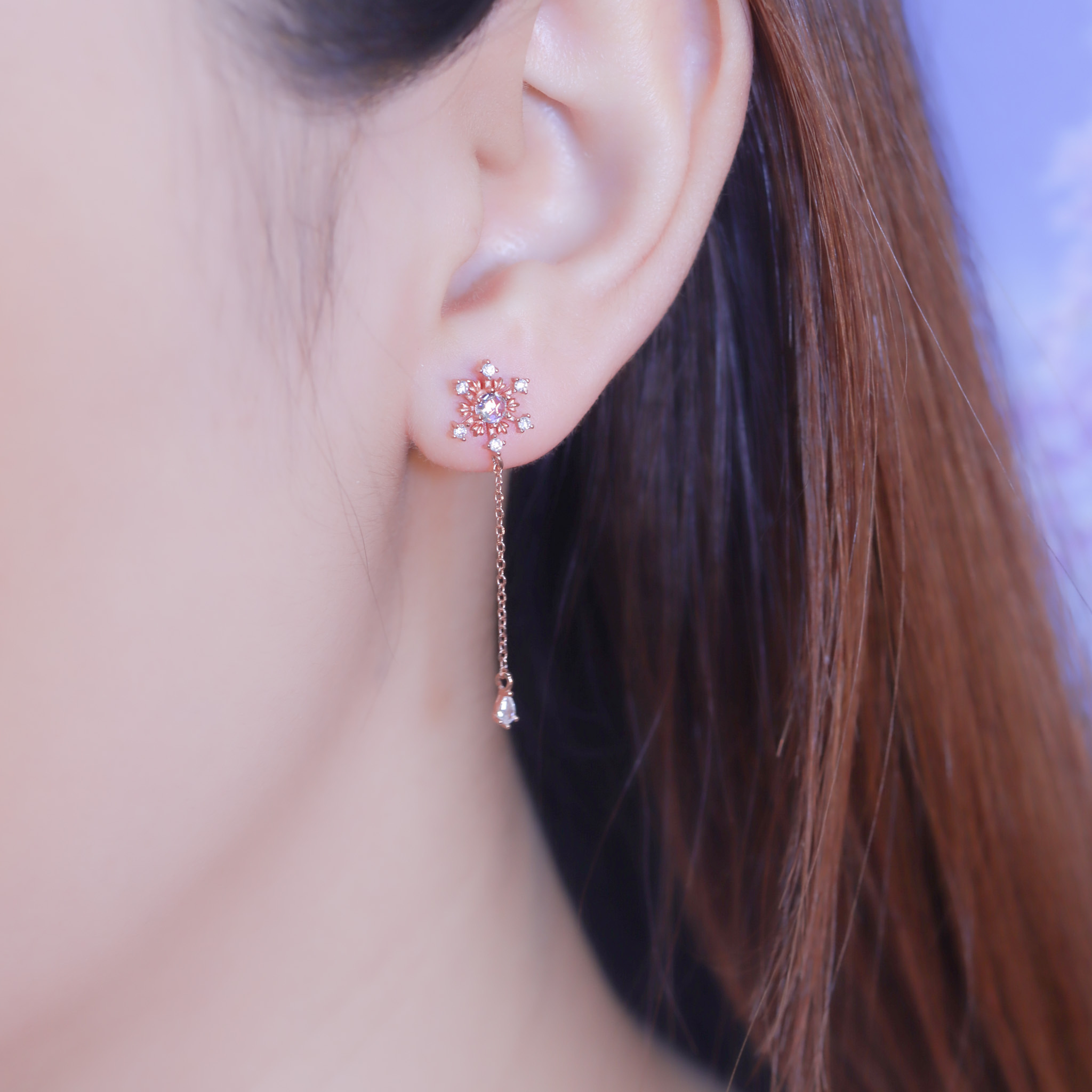 | 925純銀・厚鍍白金・ 厚鍍玫瑰金 | 純潔雪花耳環 (銀/玫瑰金) | EA0908 |