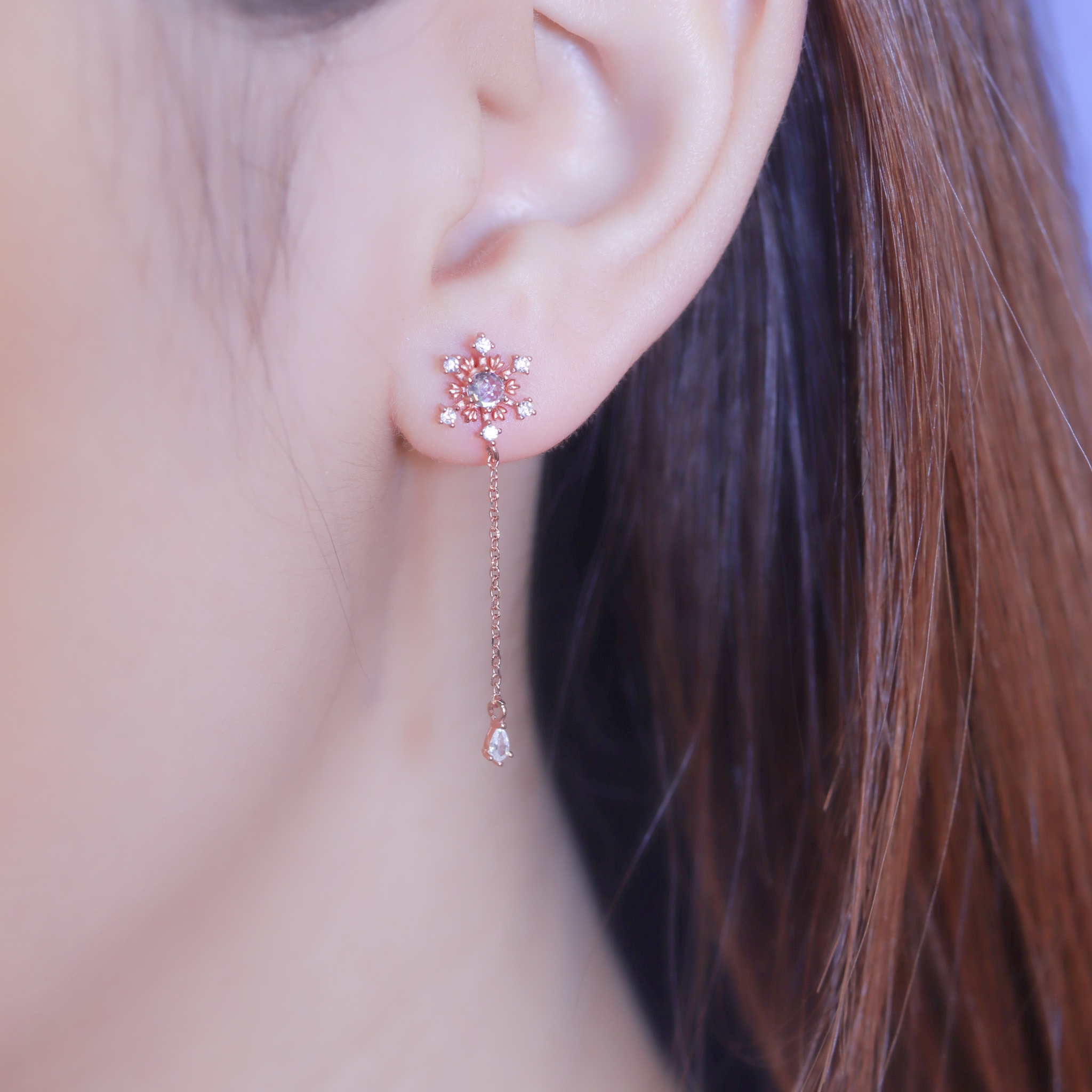 | 925純銀・厚鍍白金・ 厚鍍玫瑰金 | 純潔雪花耳環 (銀/玫瑰金) | EA0908 |