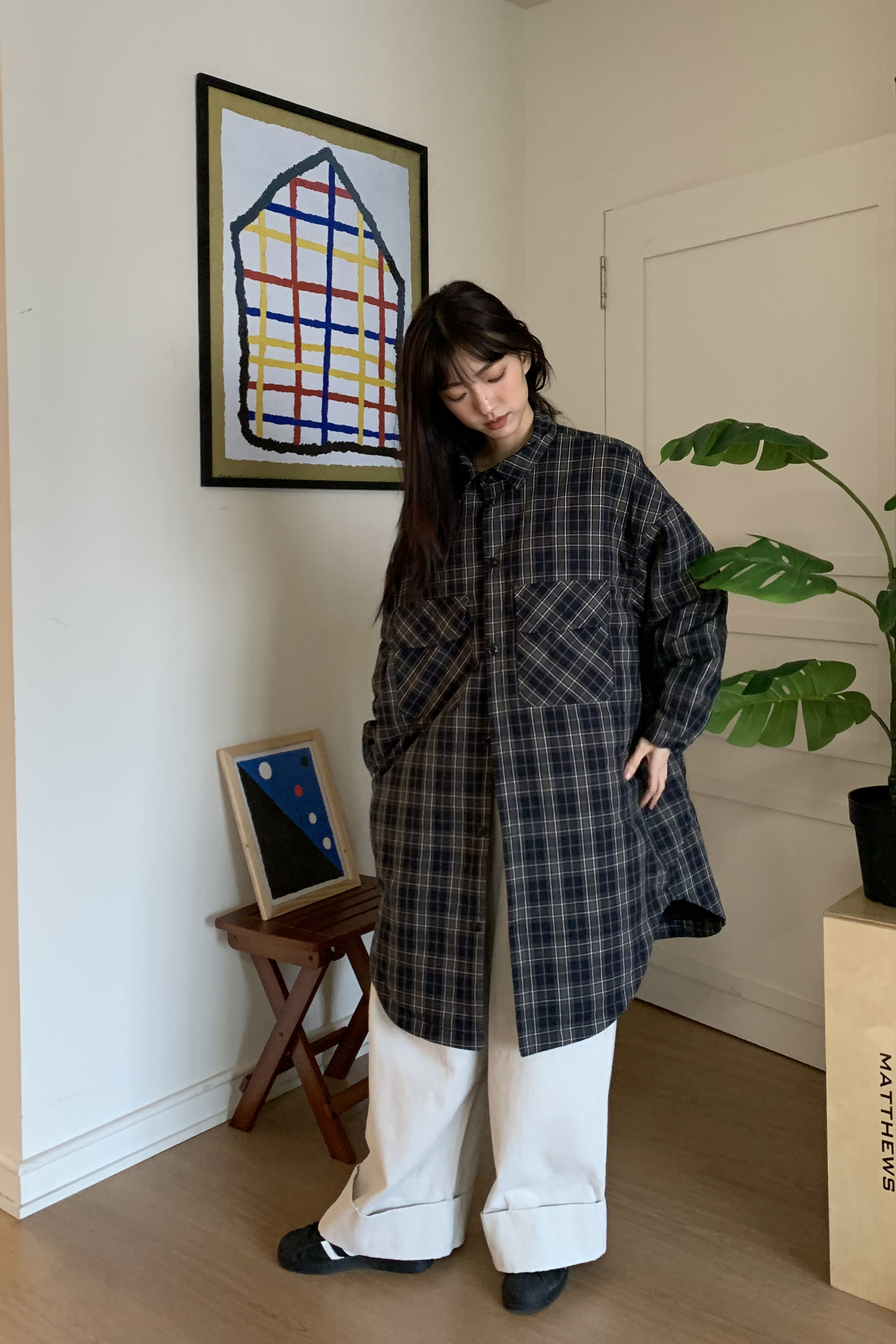 中長版鋪棉格子襯衫 2色