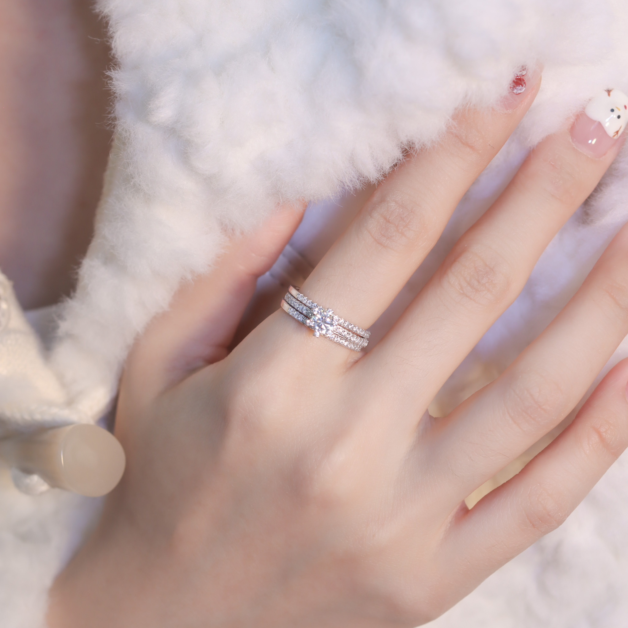 | 925純銀・厚鍍白金・莫桑石 | 一心一意戒指套組（多種戴法）  | RI0787 |