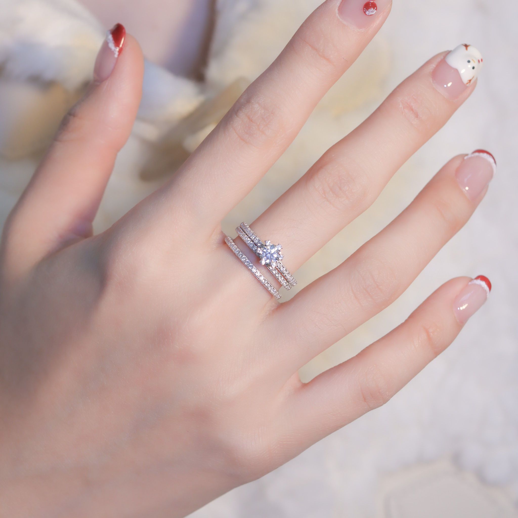 | 925純銀・厚鍍白金・莫桑石 | 一心一意戒指套組（多種戴法）  | RI0787 |