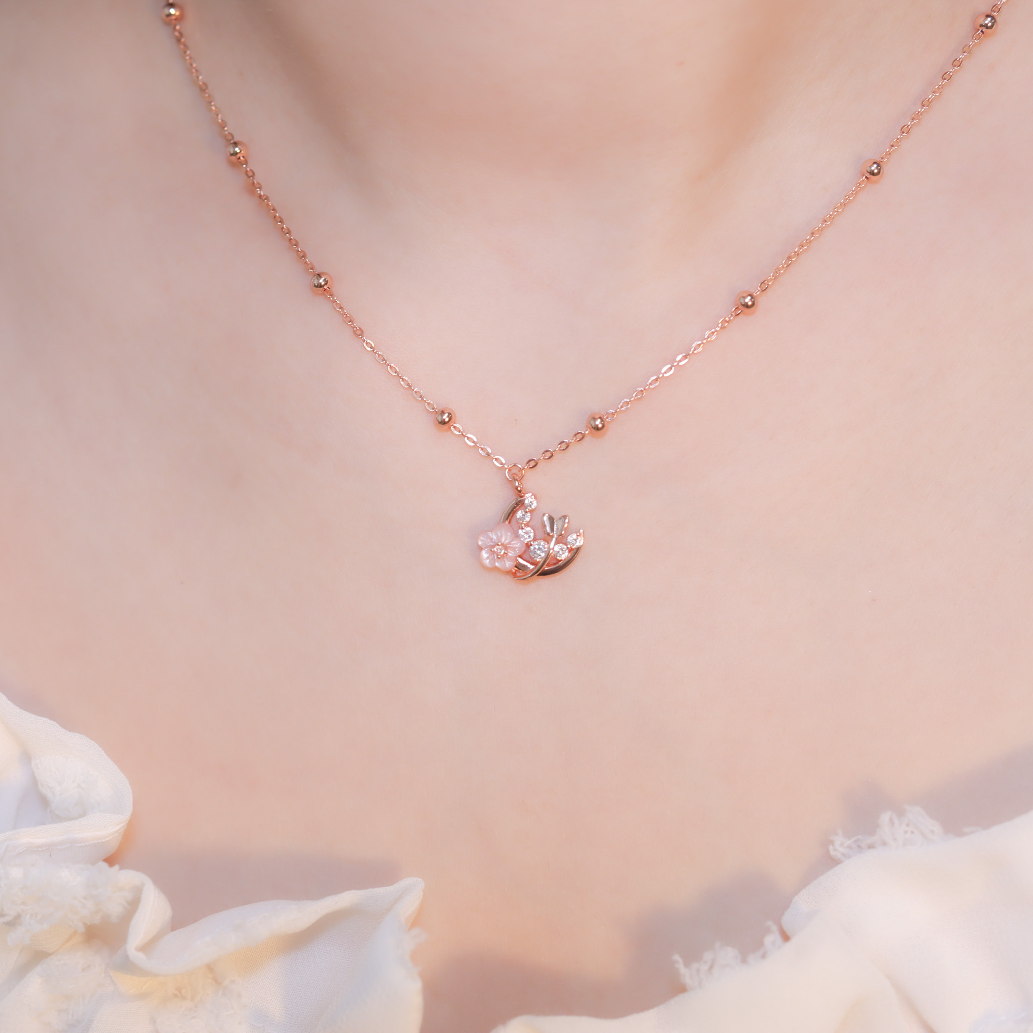 | 925純銀・玫瑰金 | 花簇綻綻項鍊 | NE1285 |