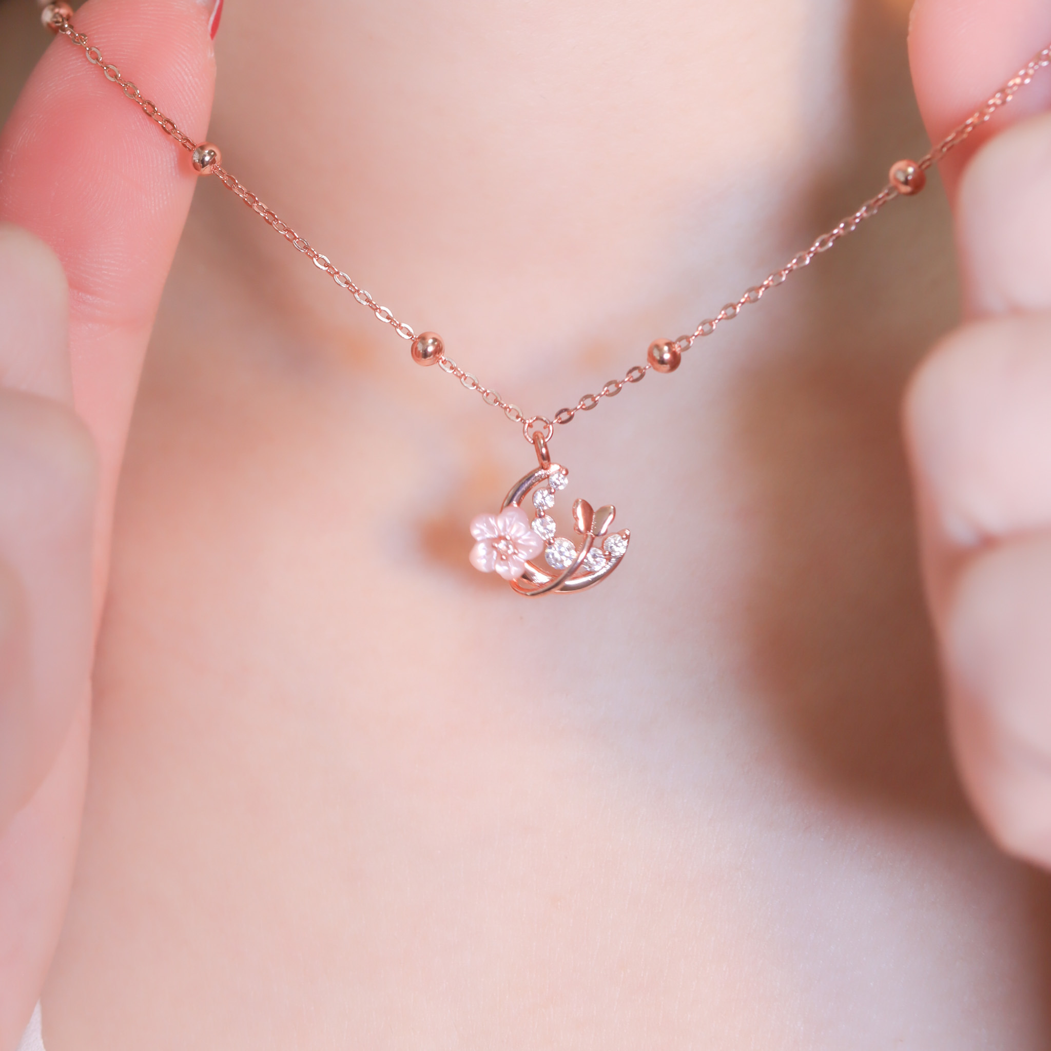 | 925純銀・玫瑰金 | 花簇綻綻項鍊 | NE1285 |