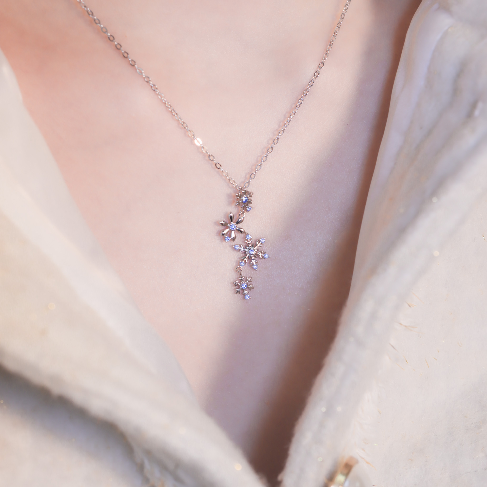 | 925純銀・厚鍍白金・ 厚鍍玫瑰金 | 初雪紛項鍊 (銀/玫瑰金) | NE1302 |