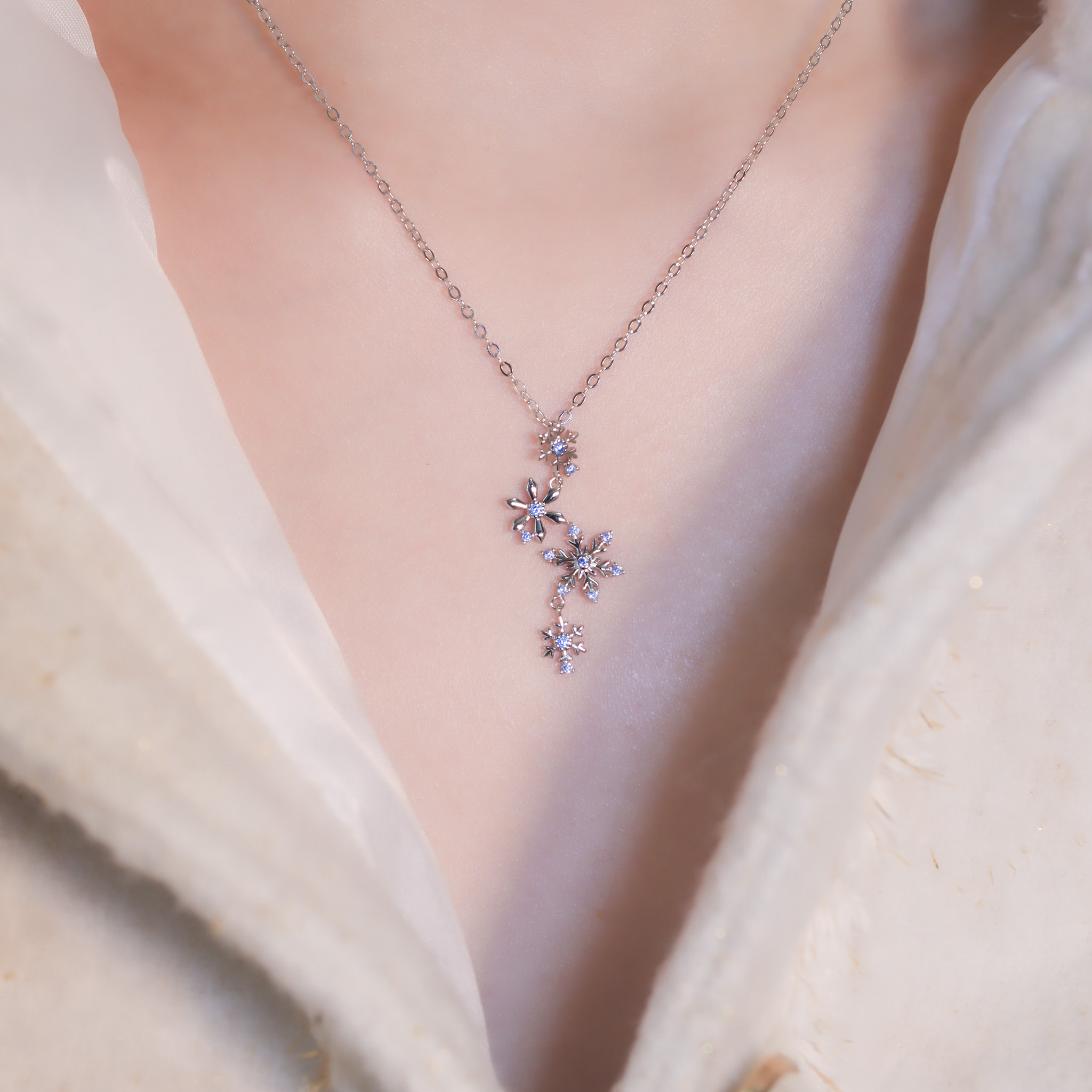 | 925純銀・厚鍍白金・ 厚鍍玫瑰金 | 初雪紛項鍊 (銀/玫瑰金) | NE1302 |