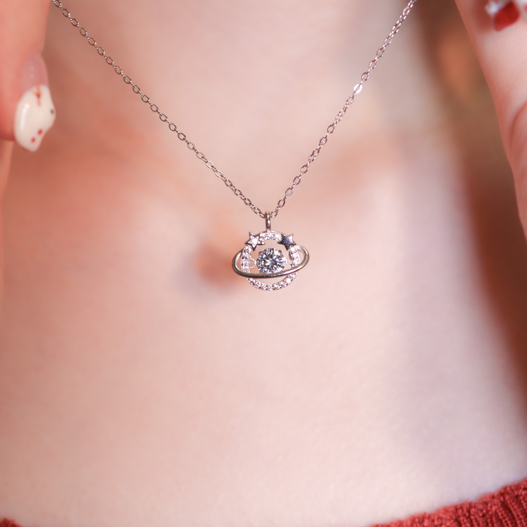 | 925純銀・白金 | 懸浮星意滿懷項鍊 | NE1281 |