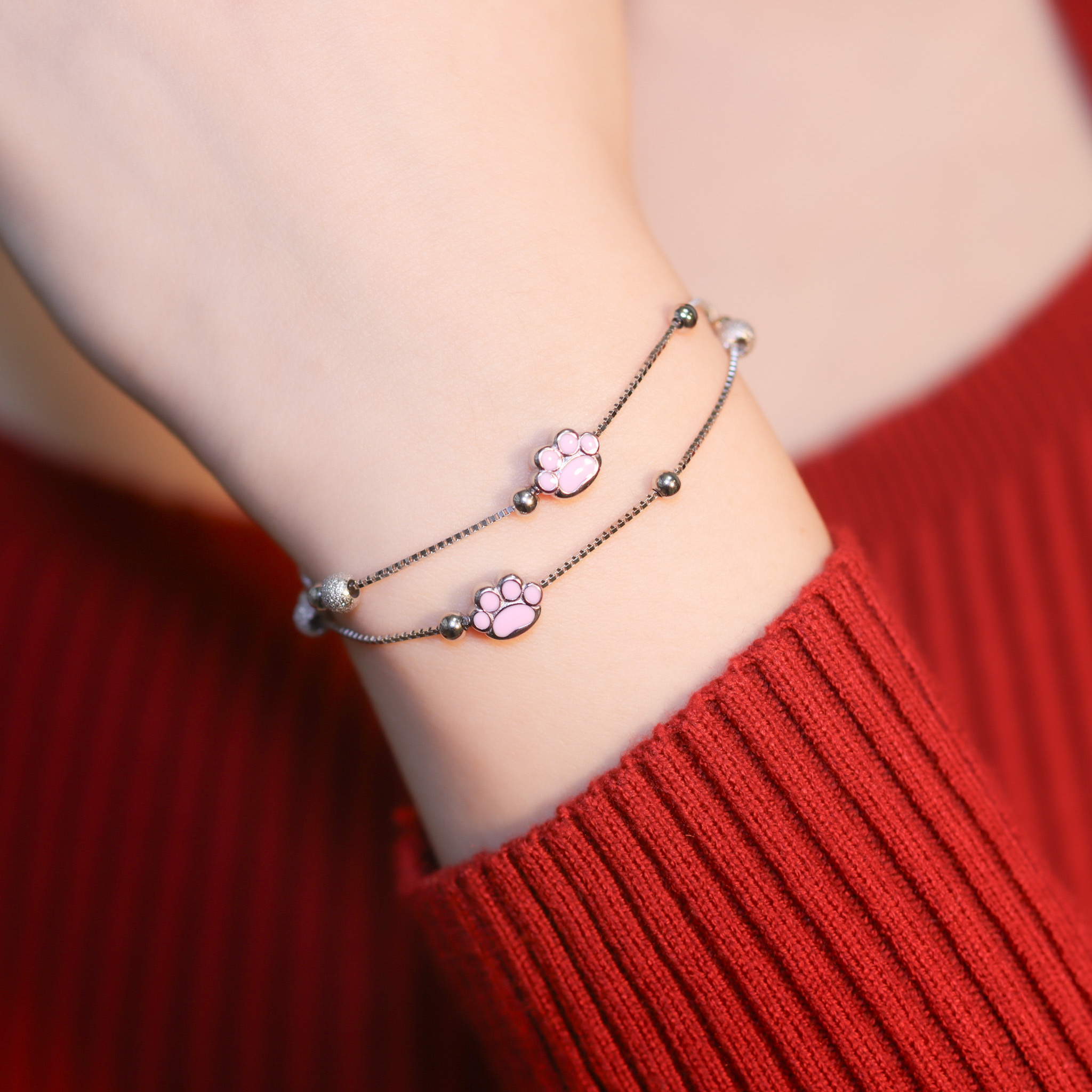 | 925純銀・白金・ 玫瑰金 | 可愛擊掌雙層手鏈(銀/玫瑰金) | BR1217 |