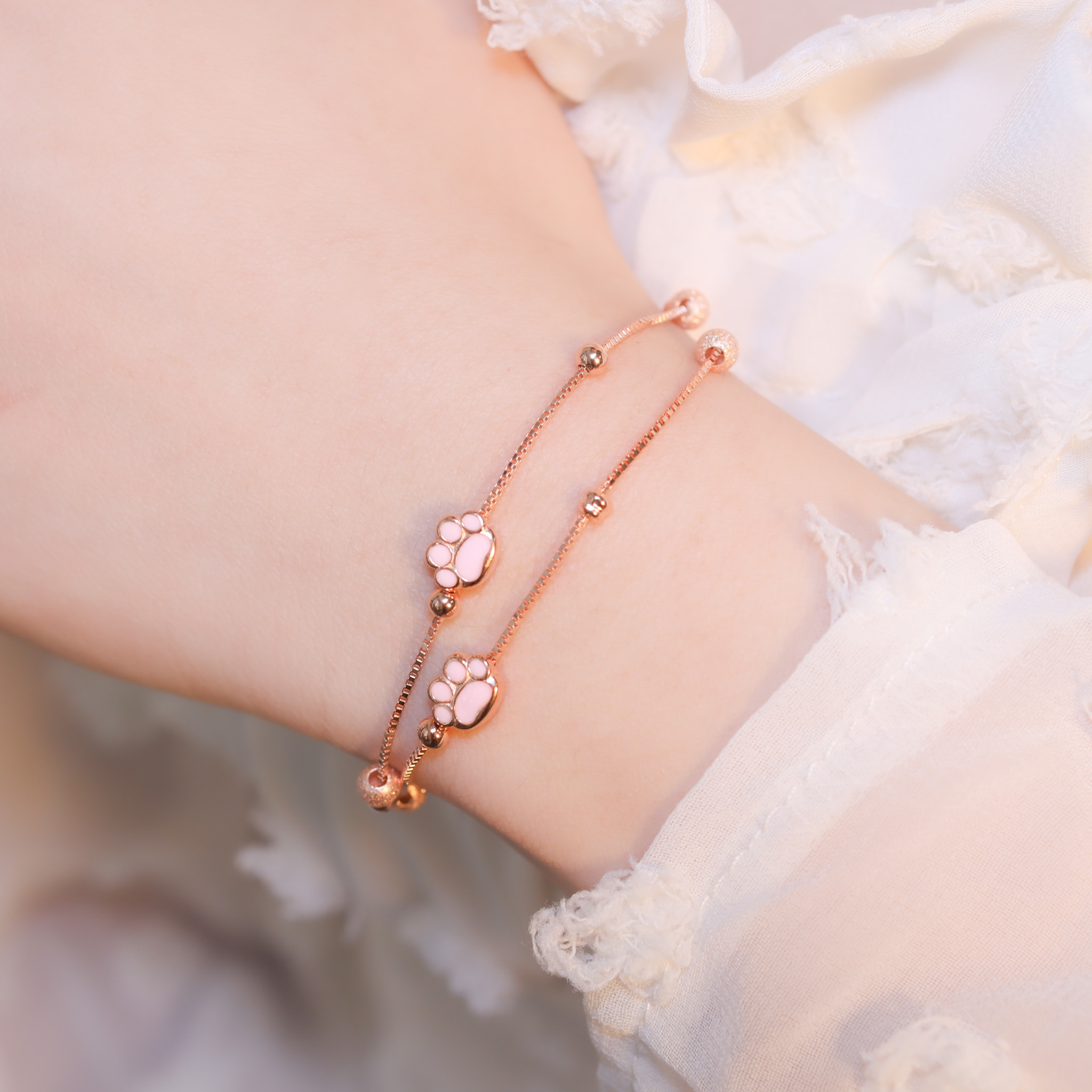 | 925純銀・白金・ 玫瑰金 | 可愛擊掌雙層手鏈(銀/玫瑰金) | BR1217 |