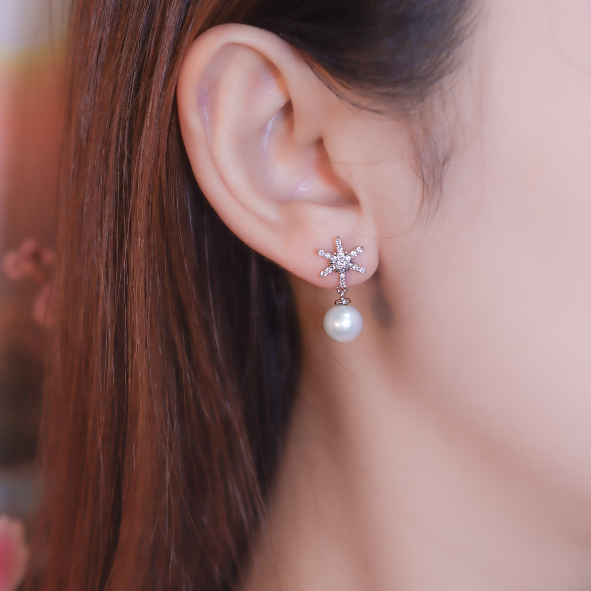 | 925純銀・白金・莫桑石・珍珠 | 珍貴如星耳環 | EA0905 |