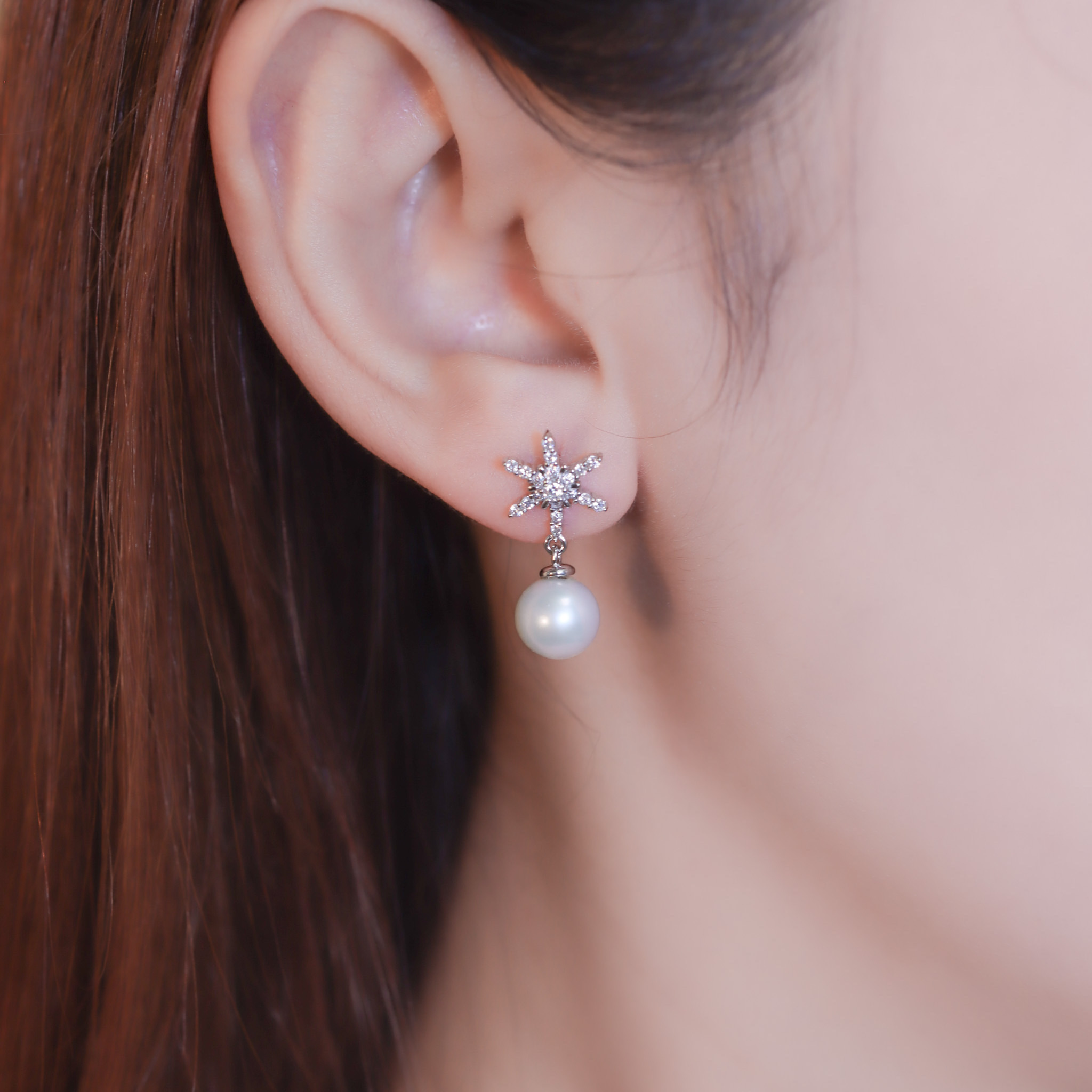| 925純銀・白金・莫桑石・珍珠 | 珍貴如星耳環 | EA0905 |
