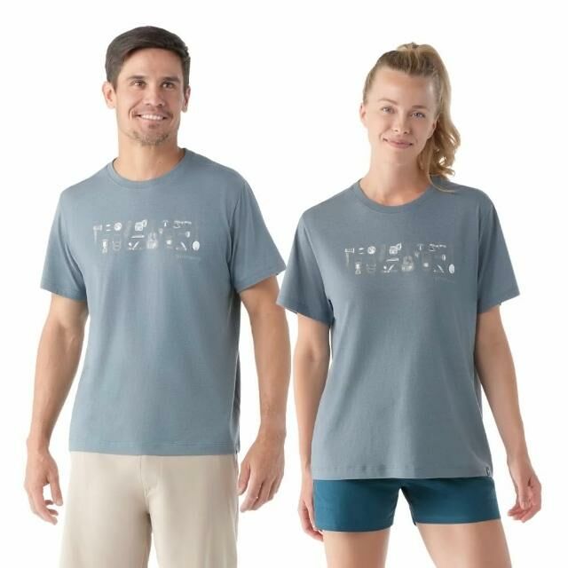 Smartwool Unisex 塗鴉短Tee 趣露營 錫藍 SW002368L88