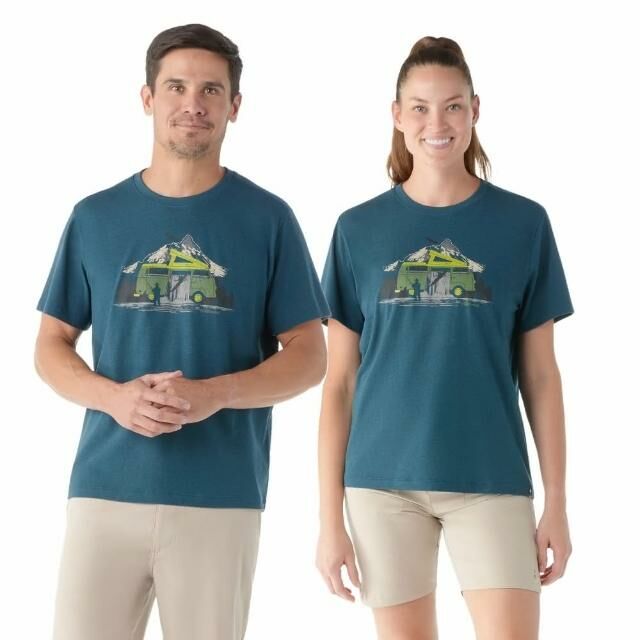 Smartwool Unisex 塗鴉短Tee 河畔露營 暮光藍 SW002370G74