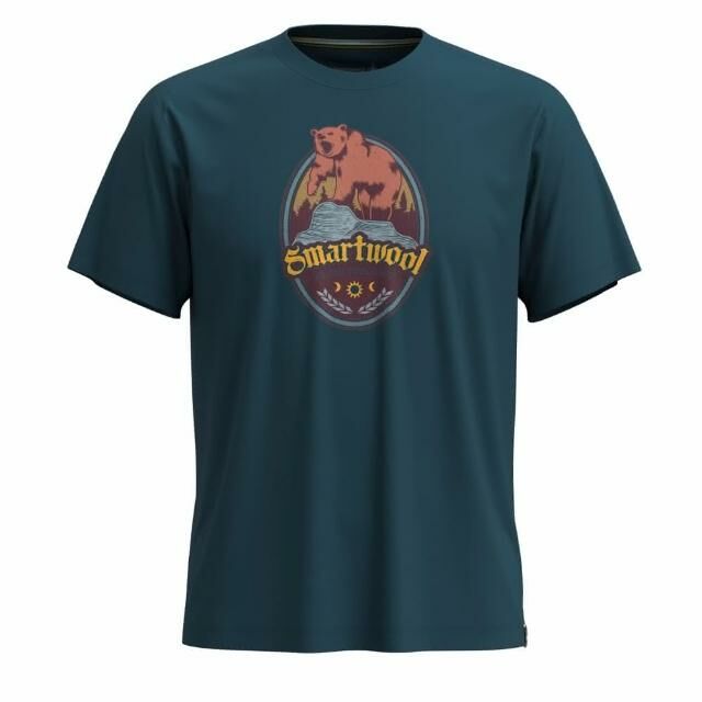 Smartwool Unisex 塗鴉短Tee 棕熊Logo 暮光藍 SW002456G74