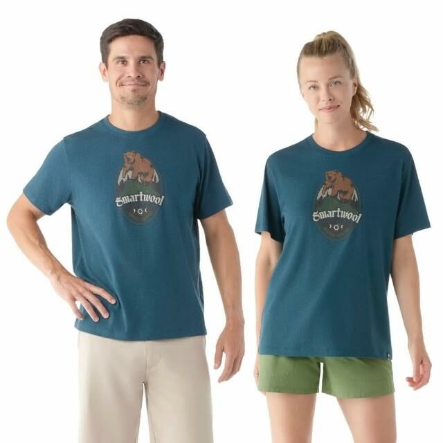 Smartwool Unisex 塗鴉短Tee 棕熊Logo 暮光藍 SW002456G74