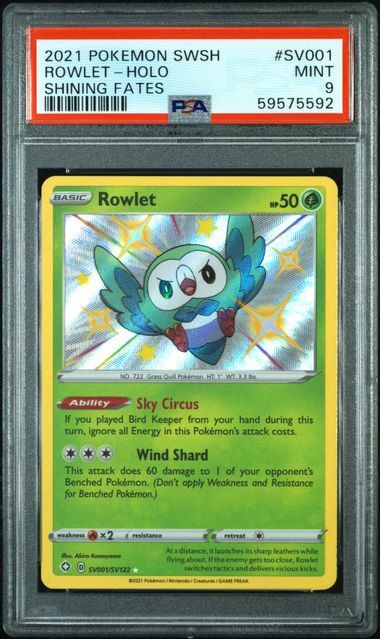 [PSA9] 2021 Pokemon SWSH Shining Fates #SV001Rowlet (木木梟)