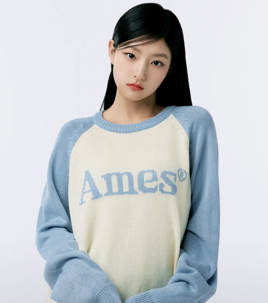 AMES BASIC RAGLAN PULLOVER KNIT LIGHT BLUE
