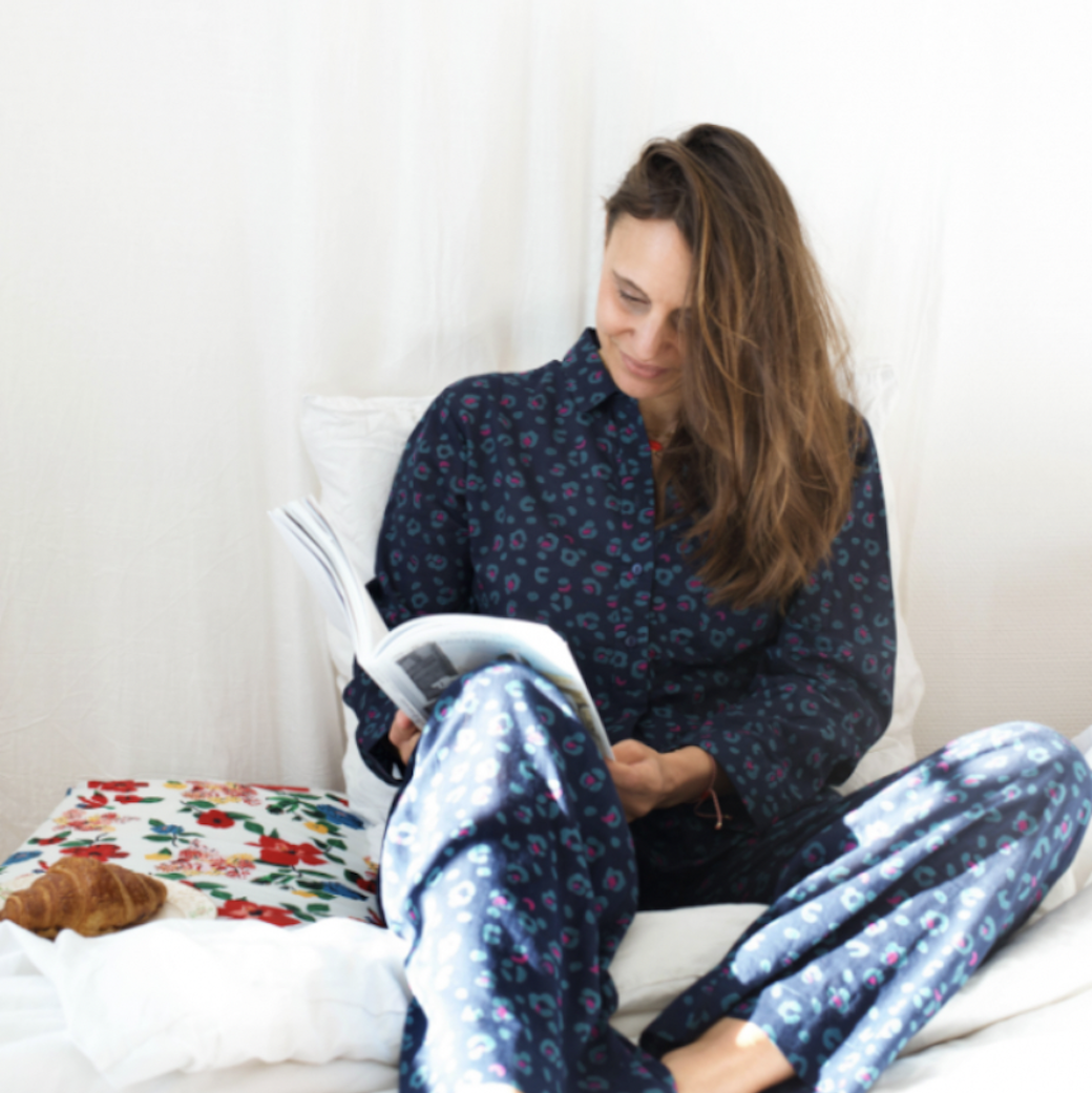 豹紋蝕光靛藍-長袖｜睡衣套裝