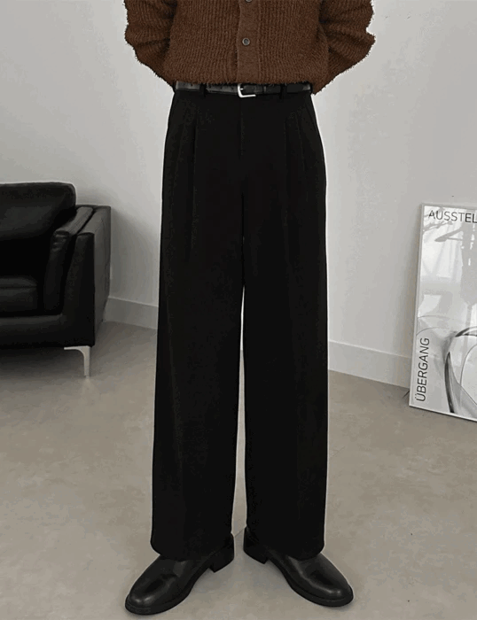 拉絨兩針褶邊休閒褲西裝褲