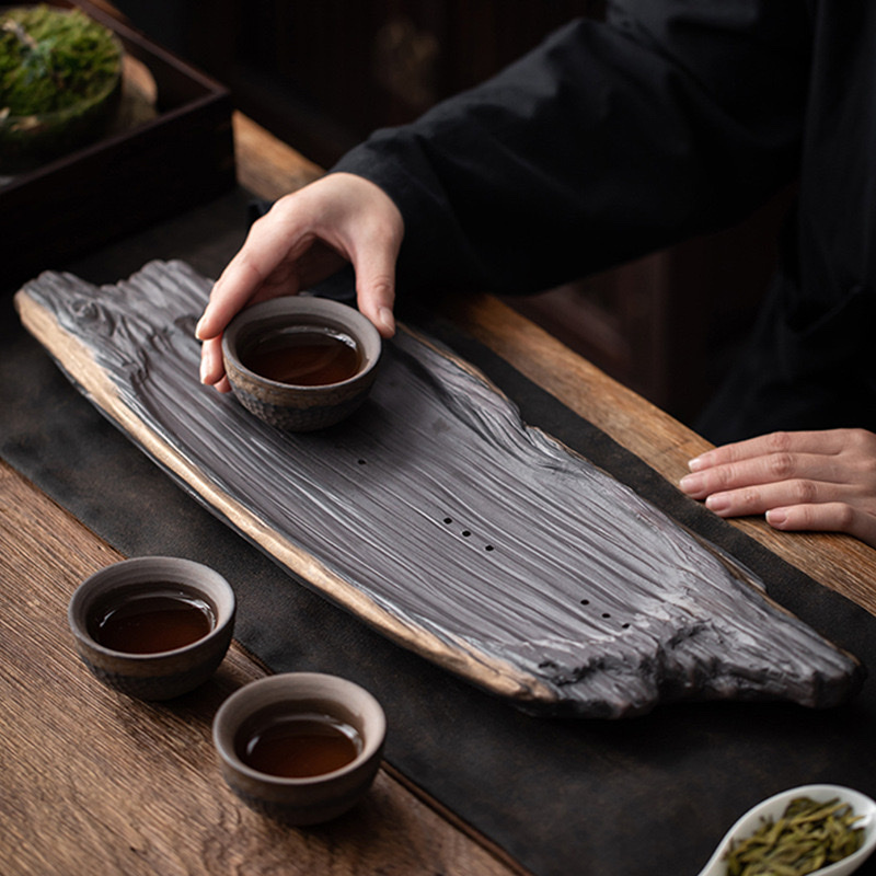 粗陶枯木儲水茶盤