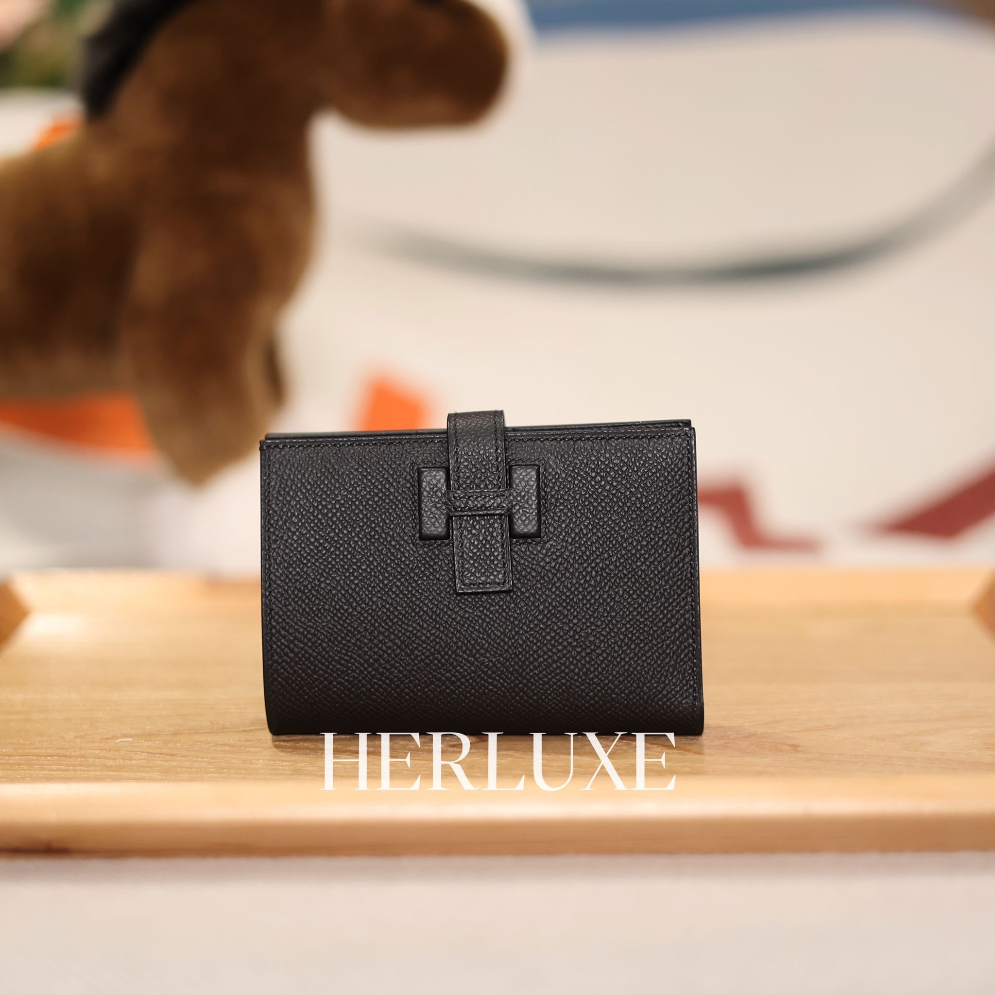 New H passant compact wallet 89 noir epsom W