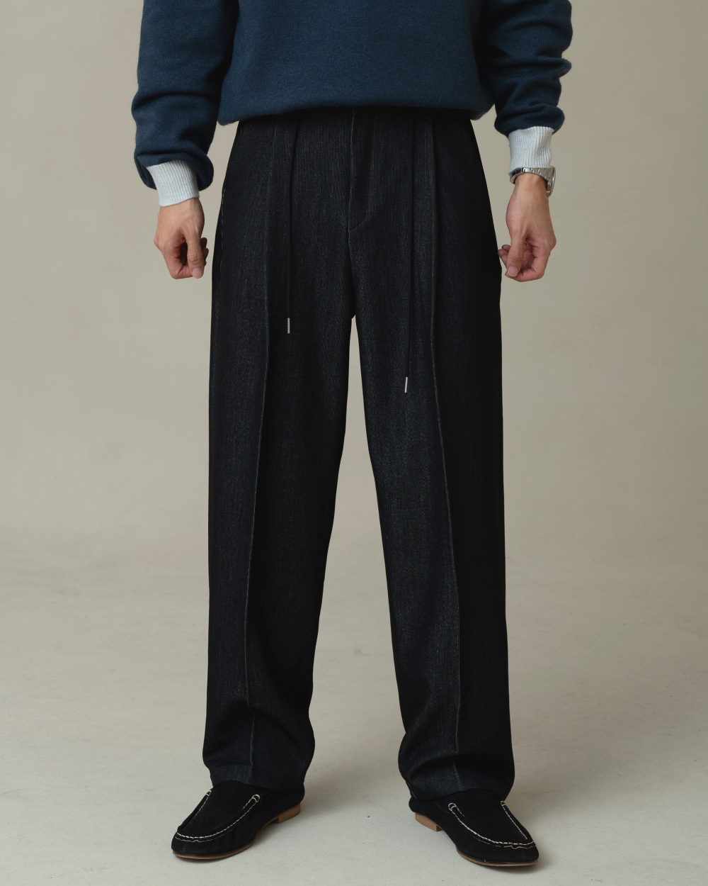 後鬆緊寬鬆綁帶休閒褲