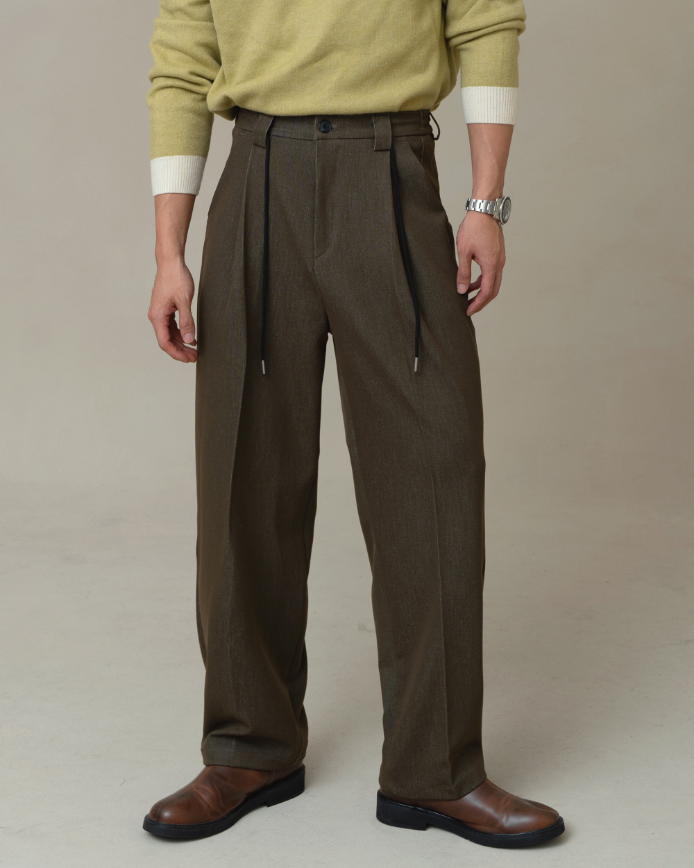 後鬆緊寬鬆綁帶休閒褲