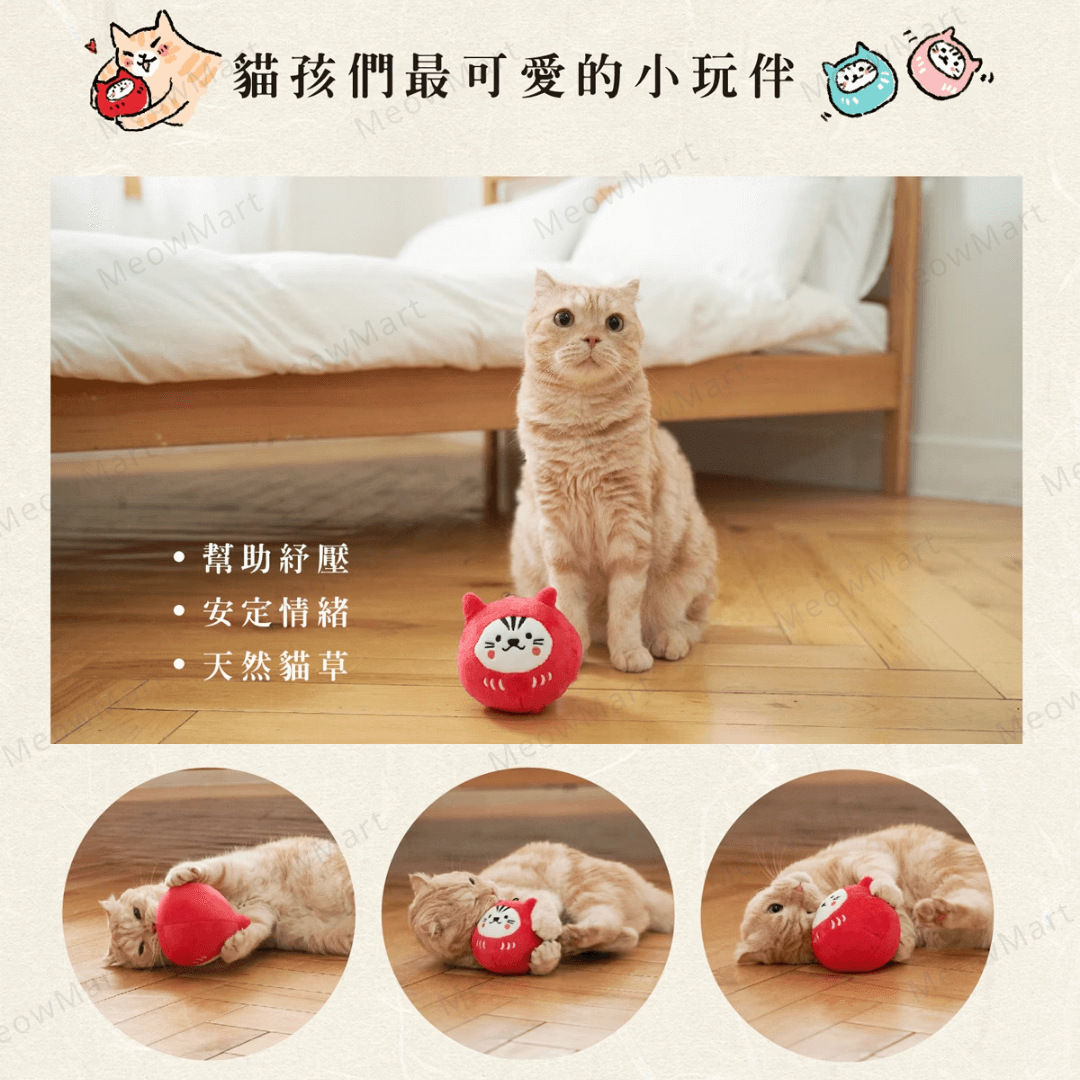 台灣吉豆貓｜祈福達摩貓草球｜限定款 (金)