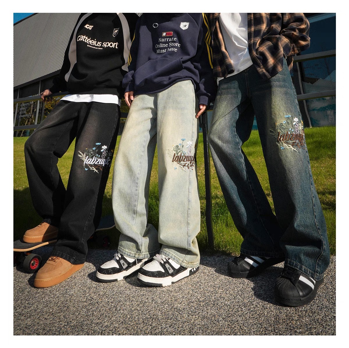 LEMANISM 刺繡 花卉 牛仔褲