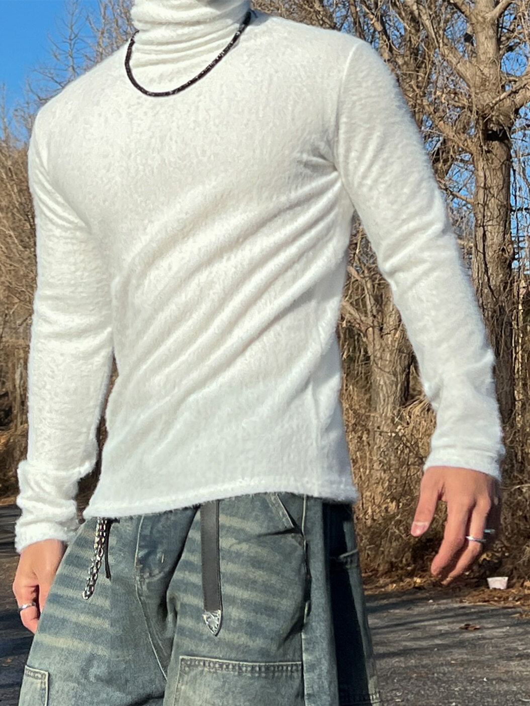 刷毛彈力高領針織上衣