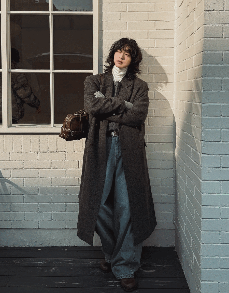 人字紋羊毛大衣