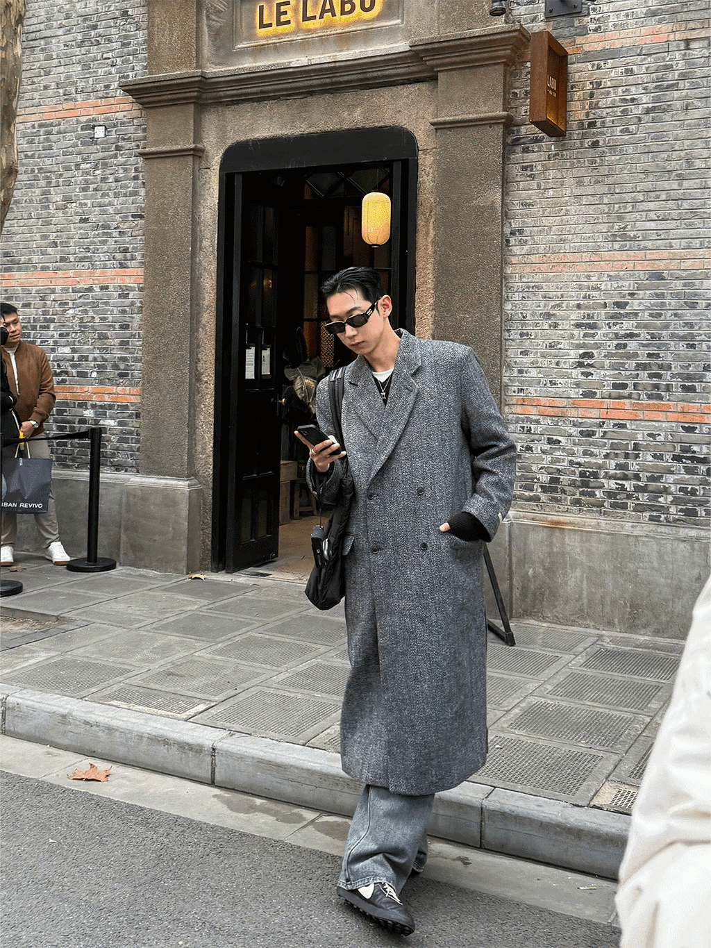 人字紋羊毛大衣