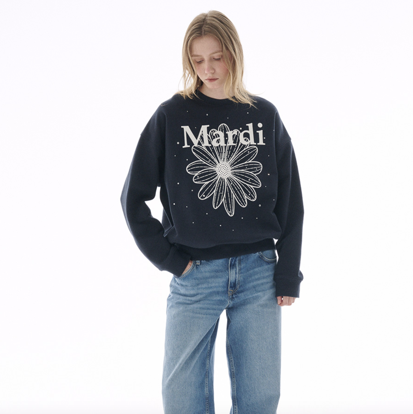 Mardi SWEATSHIRT FLOWERMARDI STONE EMBELLISHED_NAVY WHITE