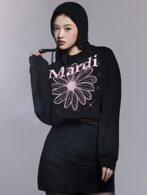 Mardi SWEATSHIRT RAGLAN FLOWERMARDI STONE EMBELLISHED_BLACK PINK