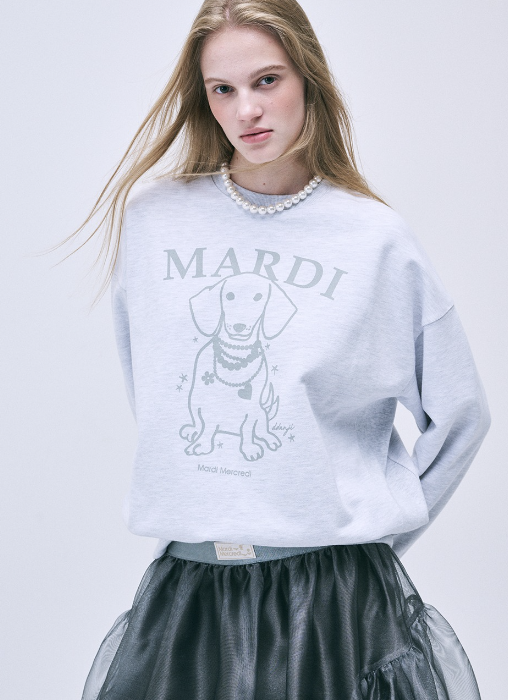 Mardi SWEATSHIRT SWING THE TAIL DDANJI PEARL NECKLACE_HEATHER LIGHTGREY