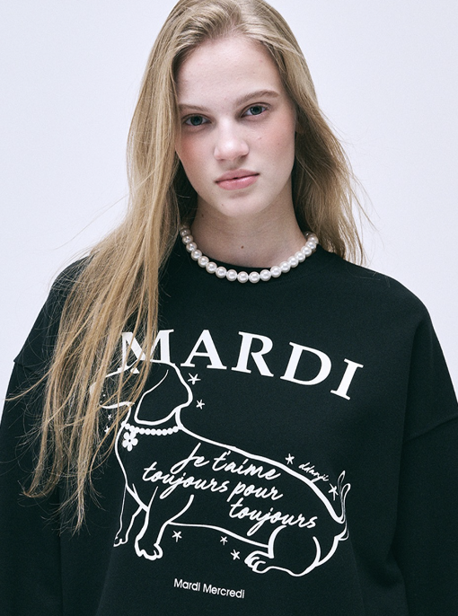 Mardi SWEATSHIRT SWING THE TAIL DDANJI FLOWER CHOKER_BLACK IVORY