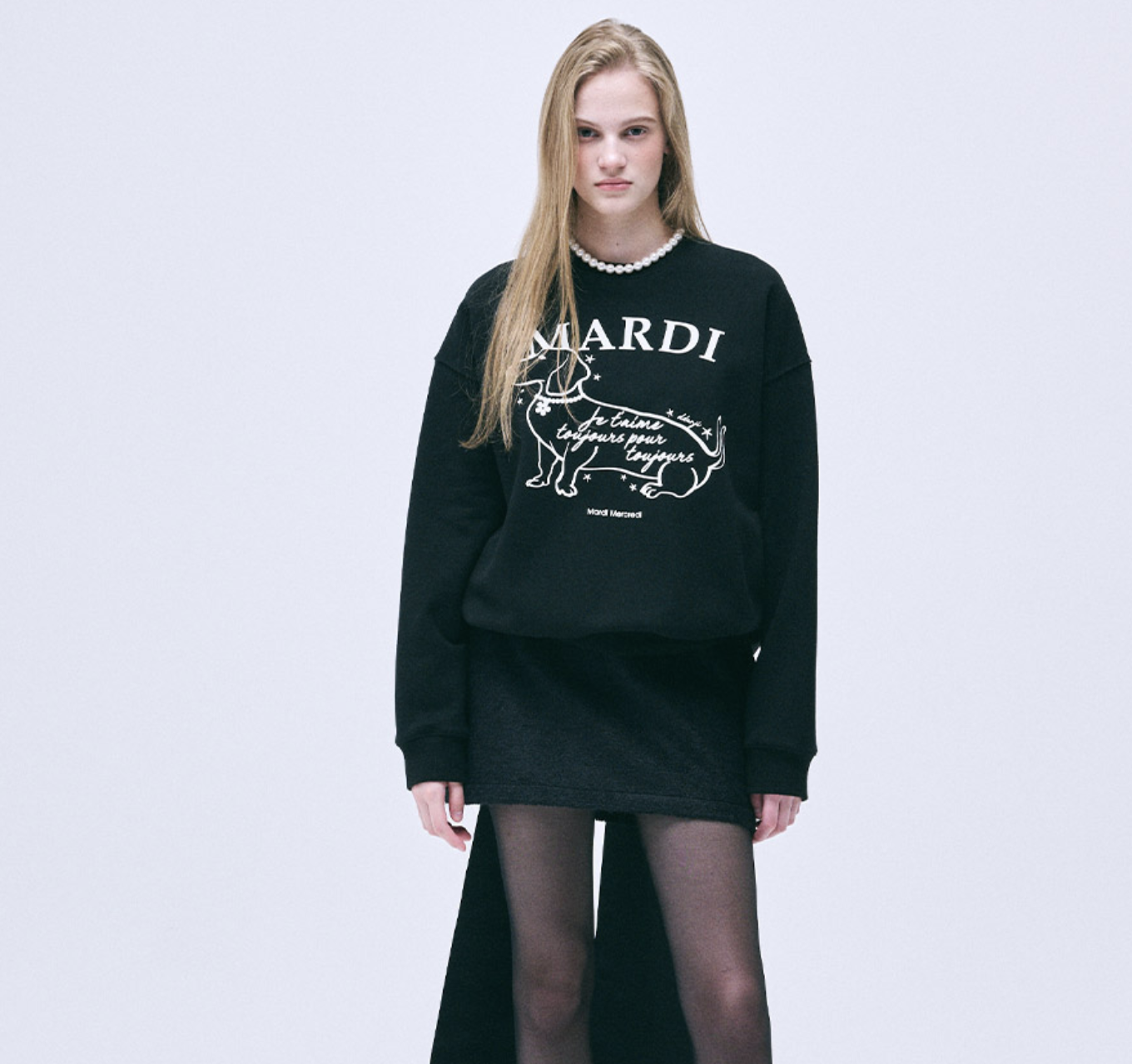 Mardi SWEATSHIRT SWING THE TAIL DDANJI FLOWER CHOKER_BLACK IVORY