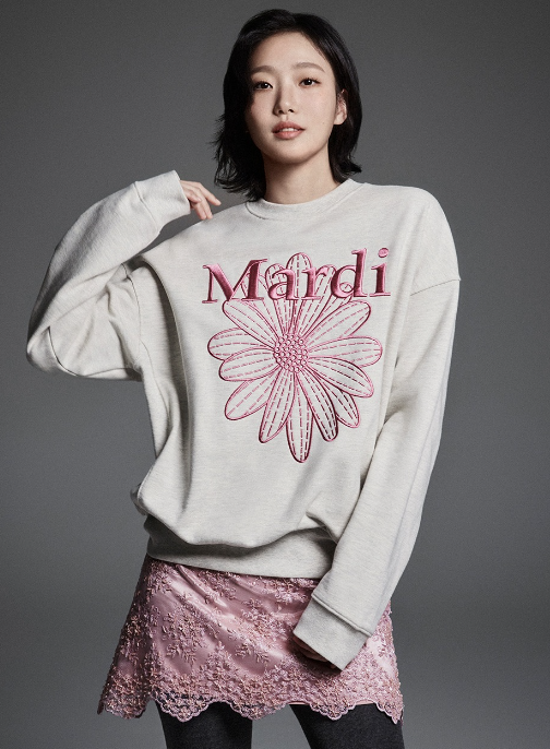 Mardi 刺繡款 SWEATSHIRT FLOWERMARDI NEEDLEWORK_OATMEAL PINK