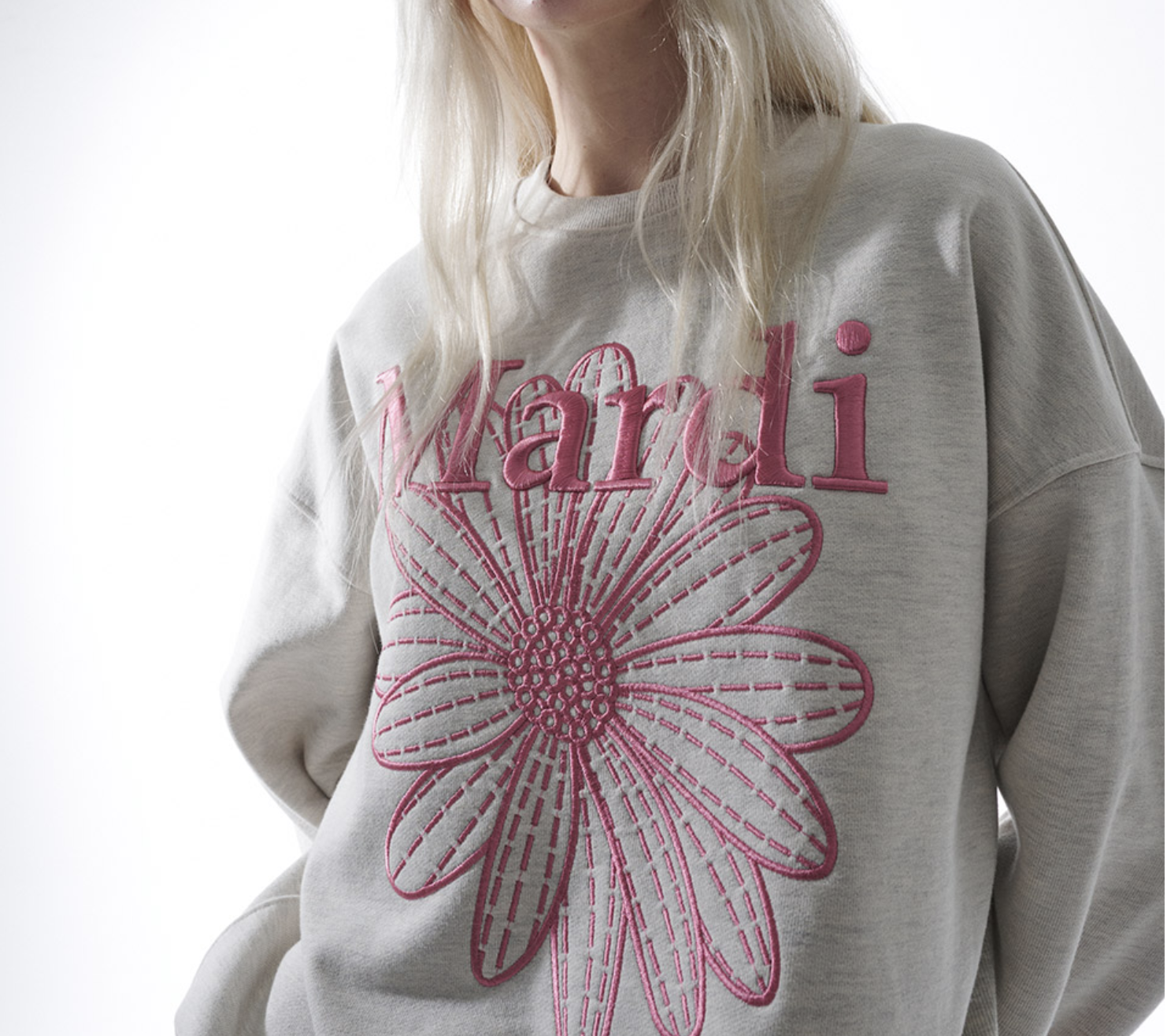 Mardi 刺繡款 SWEATSHIRT FLOWERMARDI NEEDLEWORK_OATMEAL PINK