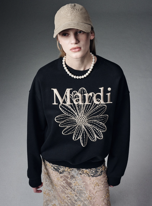 Mardi 刺繡款 SWEATSHIRT FLOWERMARDI NEEDLEWORK_BLACK BEIGE