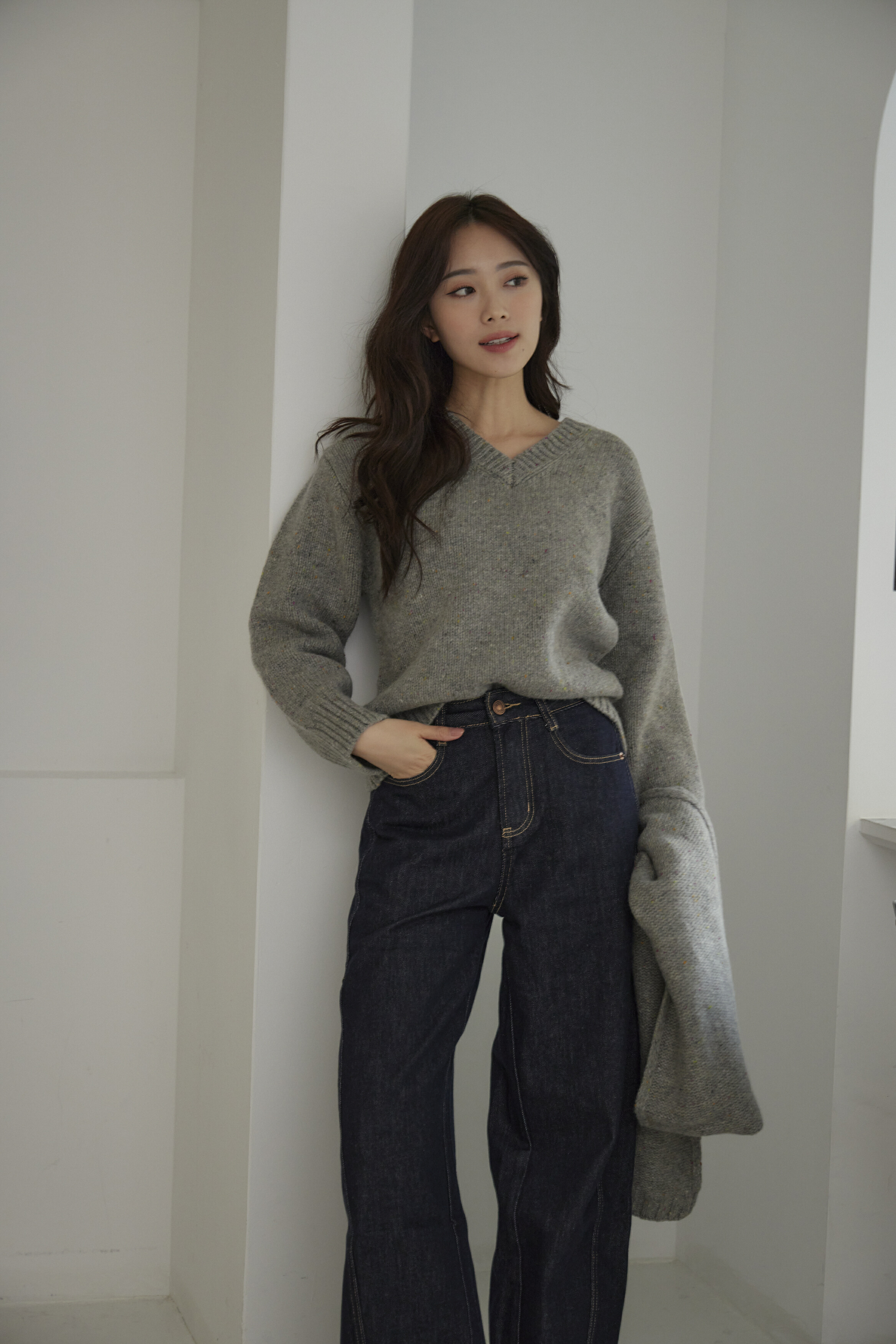 100%暖暖羊-氣質灰針織套裝組(毛衣+圍巾)