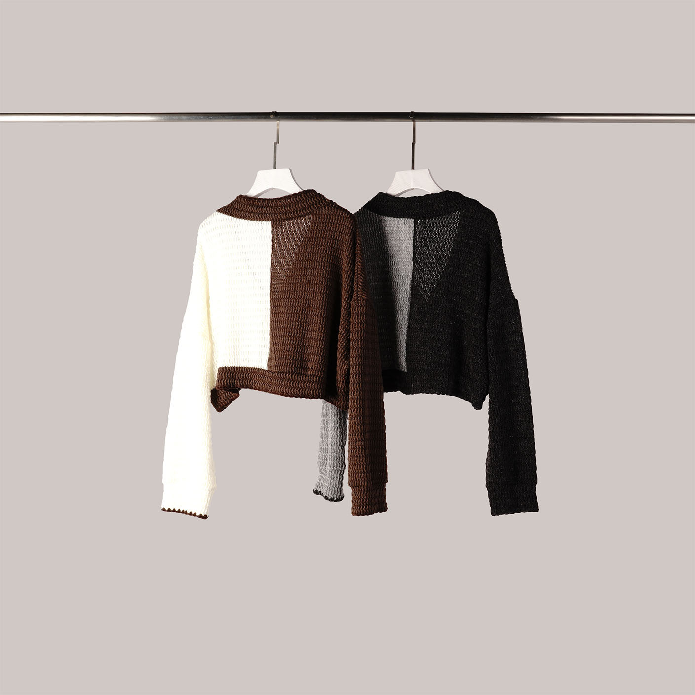 撞色V領滾邊針織外套 | 2色