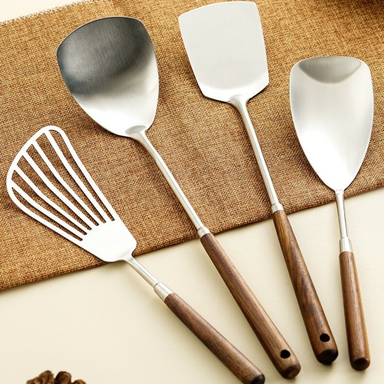 《5516》304不銹鋼胡桃木柄小廚具系列組