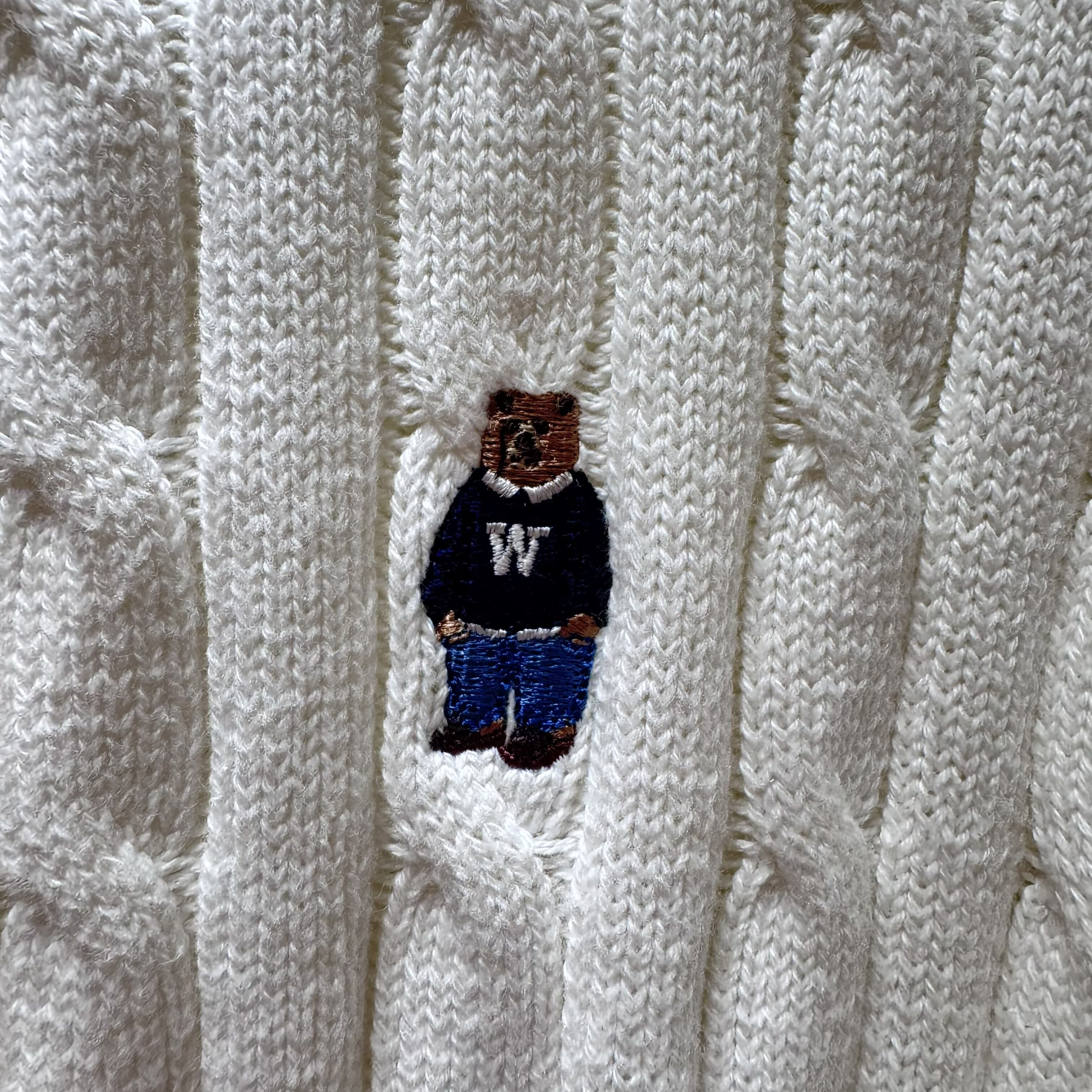 【現貨】【WHO.A.U】TWO WAY 高質熊熊刺繡鈕紋針織開胸上衣 (S/M)
