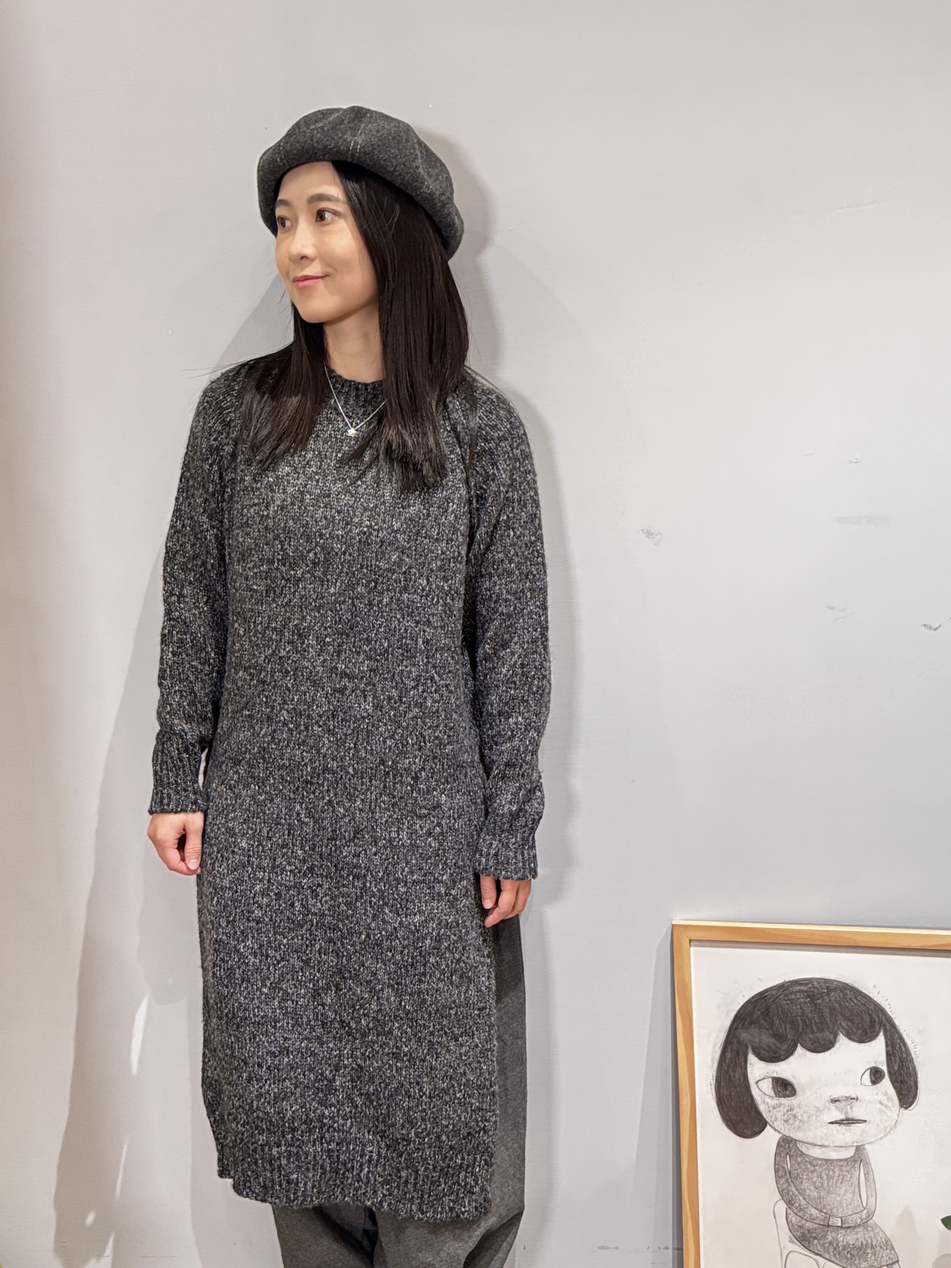 深灰混織長版上衣